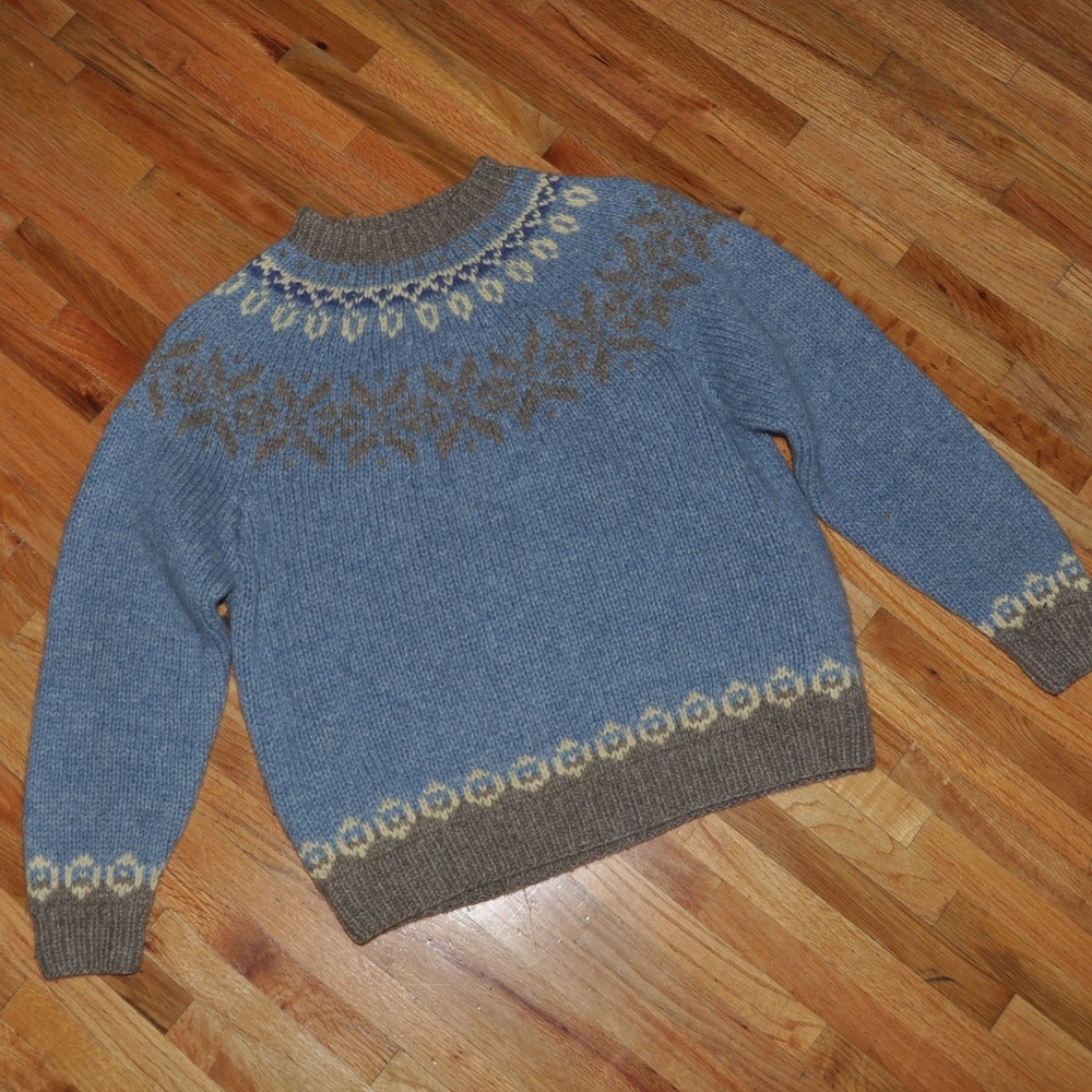 ❌SOLD❌Vtg 90s HAND KNIT Nordic Fair Isle Wool Sweater S - Picture 3 of 7